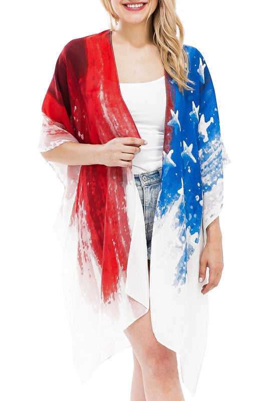 American Flag Tie Dye Wash Kimono Cover Up