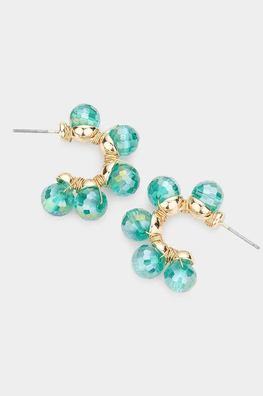 Gold Turquoise Bead Half Hoop Earrings