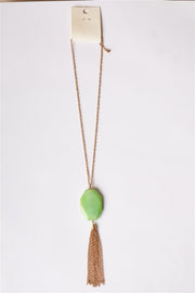 Sea Green Stone Tassel Necklace