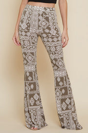 Paisley Sage Stretchy Bell Bottom Pants