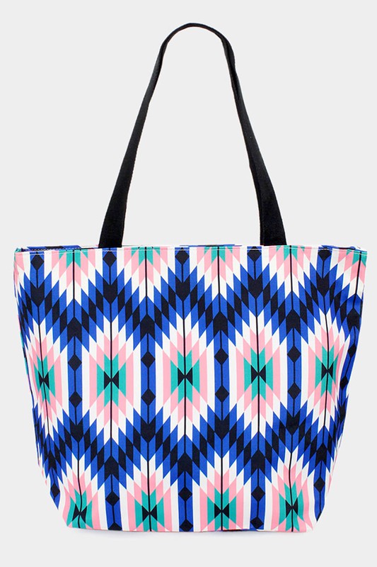 Blue Multicolored Aztec Beach Tote Bag