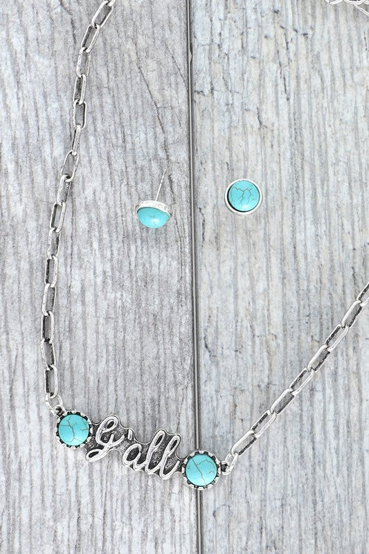 Y'all Turquoise Stone Chain Necklace Set