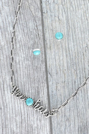 Yeehaw Turquoise Stone Chain Necklace Set