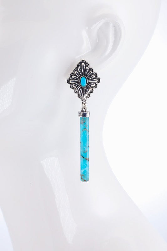 Turquoise Stone Concho Dangle Earrings