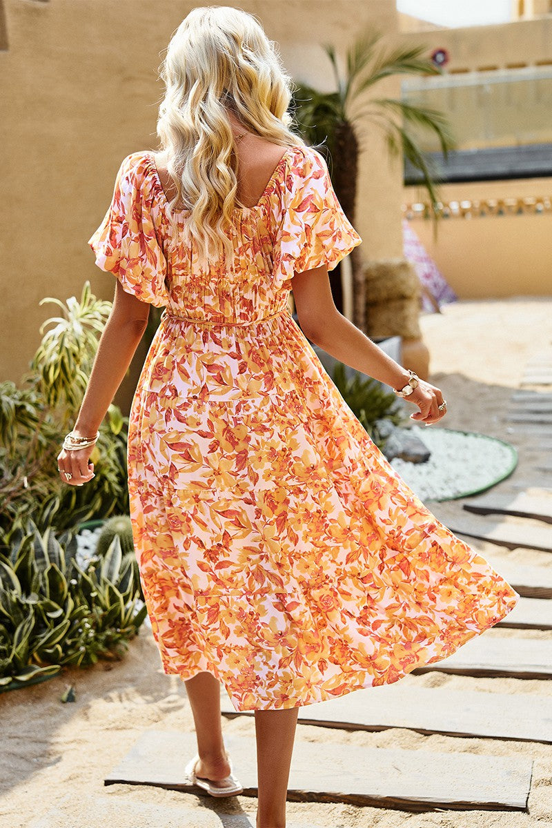 Floral  Rouched Midi Dress