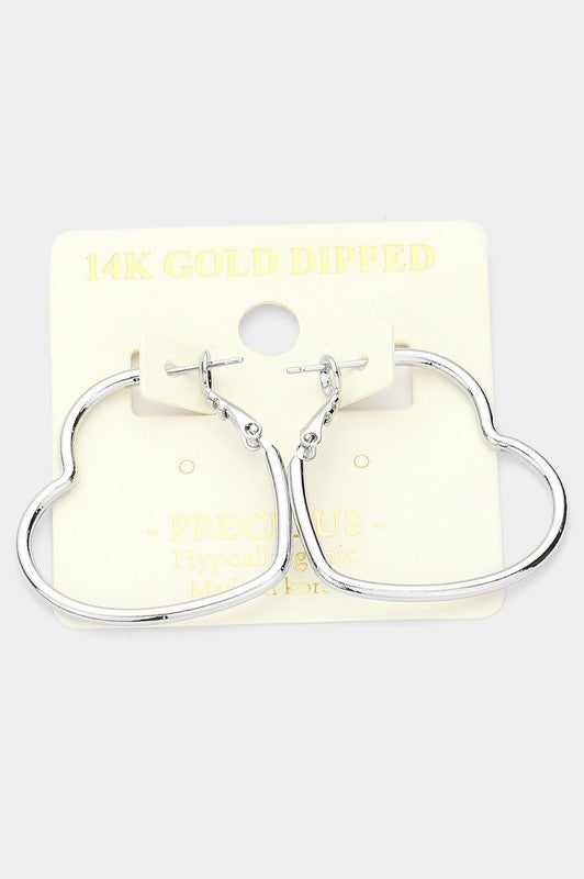 14K White Gold Dipped Heart Hoop Earrings