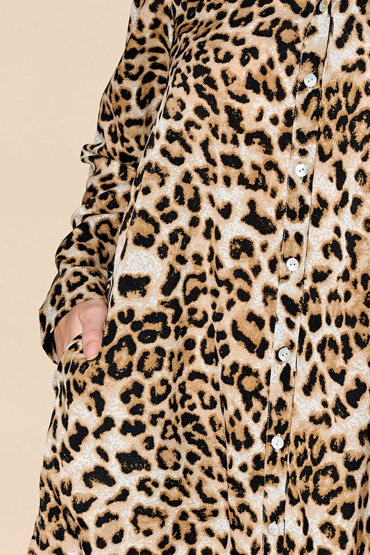 Leopard Long Sleeve Shirt Dress