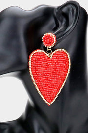 Red Beaded Felt Back Heart Earrings