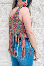 Multicolored Crochet Tassel Bottom Crop Top