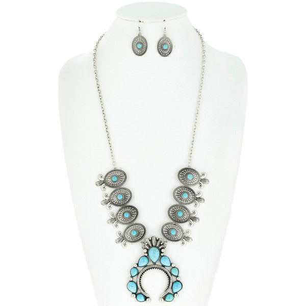 Turquoise Squash Blossom Necklace and Earrings Set