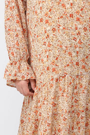 Plus Floral Chiffon Beige Long Sleeve Maxi Dress