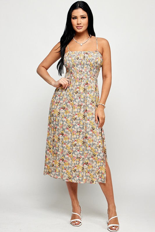 You're Golden Floral Midi Dress with Back Tie