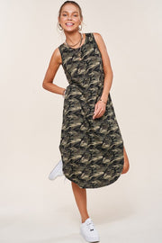 Olive Camo Print Midi Dress