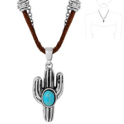 Suede Chain Cactus Pendant Necklace