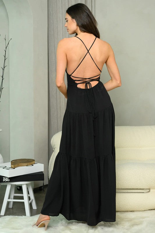 Open Back Black Maxi Dress