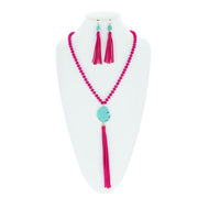 Beaded Fringe Necklace and Earrings Set