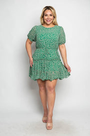 Plus Green Floral Chiffon Dress