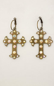 Vintage Cross Crystal Earrings - Handmade