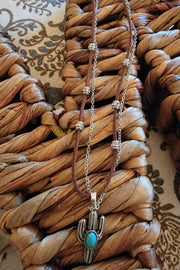 Suede Chain Cactus Pendant Necklace