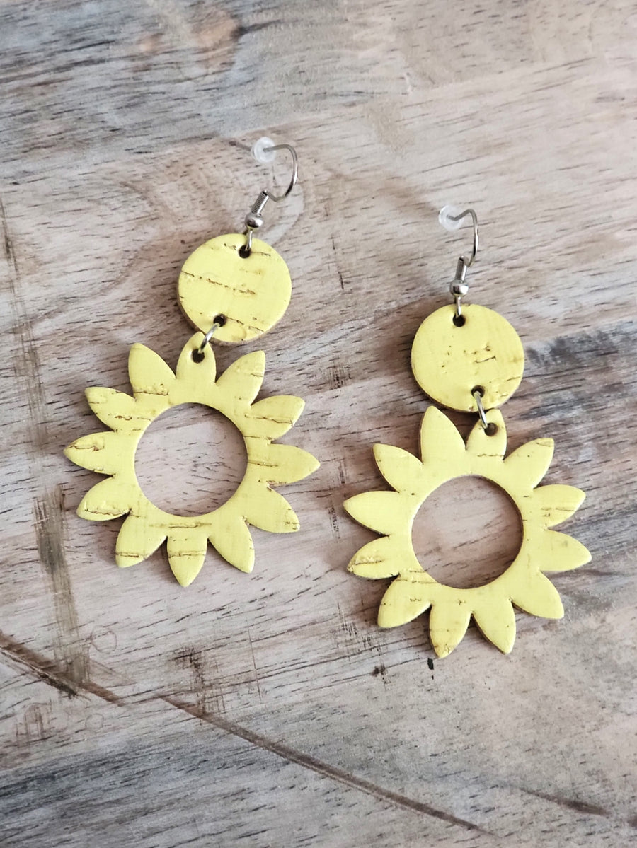 Soft Yellow Blossom Cork Earrings