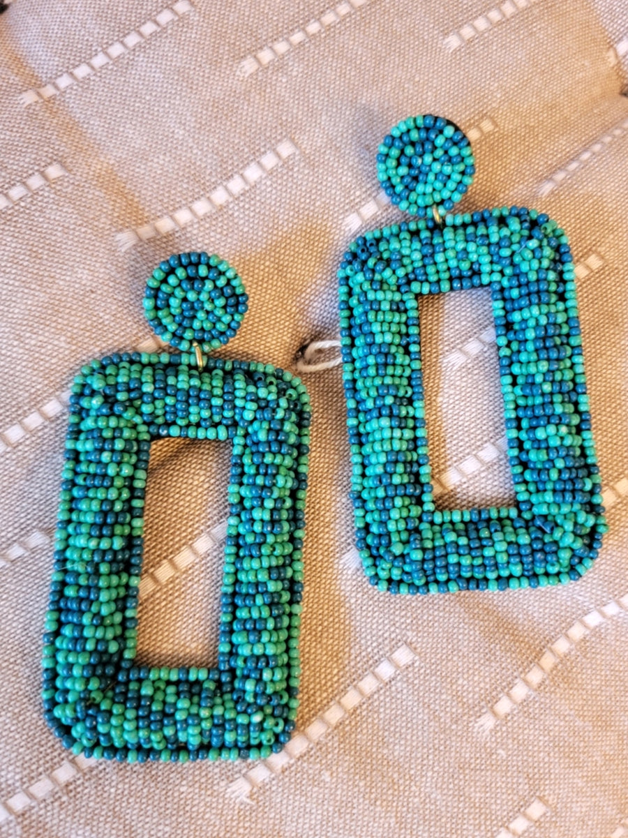 Turquoise Beaded Rectangle Earrings