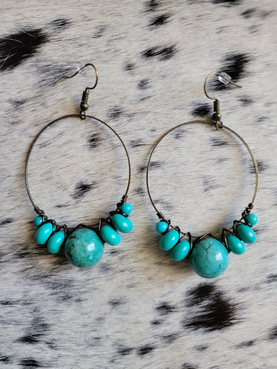 Genuine Turquoise Bead Dangle Earrings - Handmade
