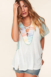 Laced Up V-Neck Color Block Top