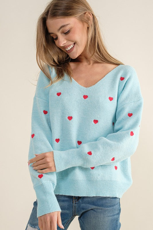 Light Blue Boxy Heart Sweater