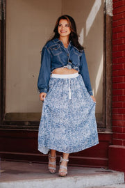 Tooled Denim Print Maxi Skirt