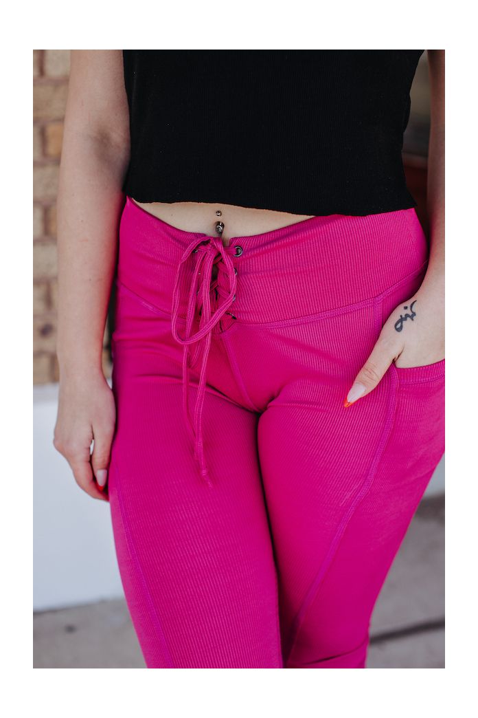 Neon Pink Lace Up Leggings