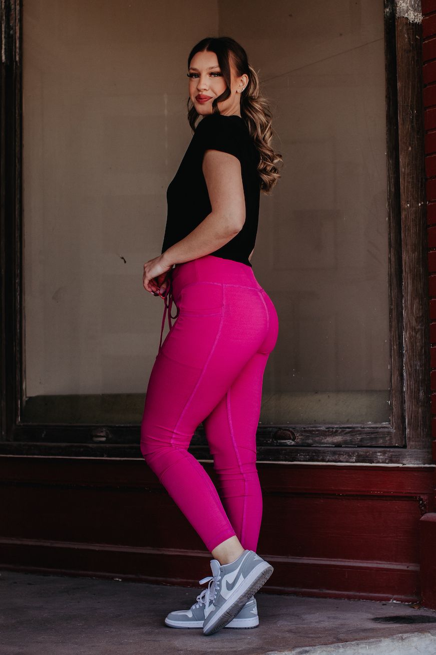 Neon Pink Lace Up Leggings