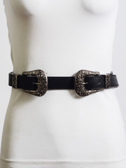 Dual Buckle Gunmetal Belt - Available in Black or Camel