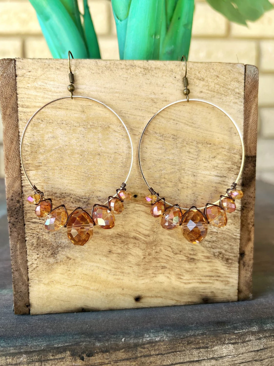 Sunset XL Crystal Beaded Hoop Earrings - Handmade