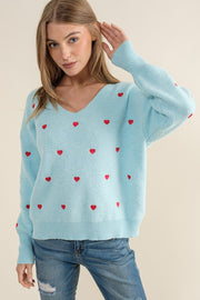 Light Blue Boxy Heart Sweater