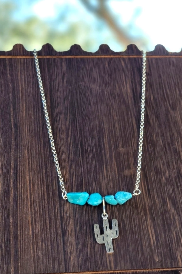 Turquoise Cactus Bar Necklace