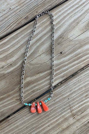 Turquoise Coral Spring Bar Necklace - Handmade